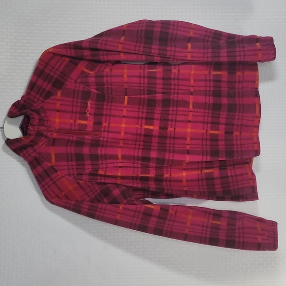 Columbia pink plaid fleece quarter zip top size M great condition - Picture 1 of 5